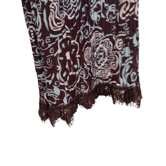 Women's Micro-Pleated Pants Size Small Brown Multicolor Stretch Lace Trim Ubu - Picture 3 of 5